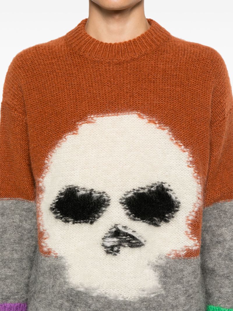 Brown Intarsia-skull Sweater