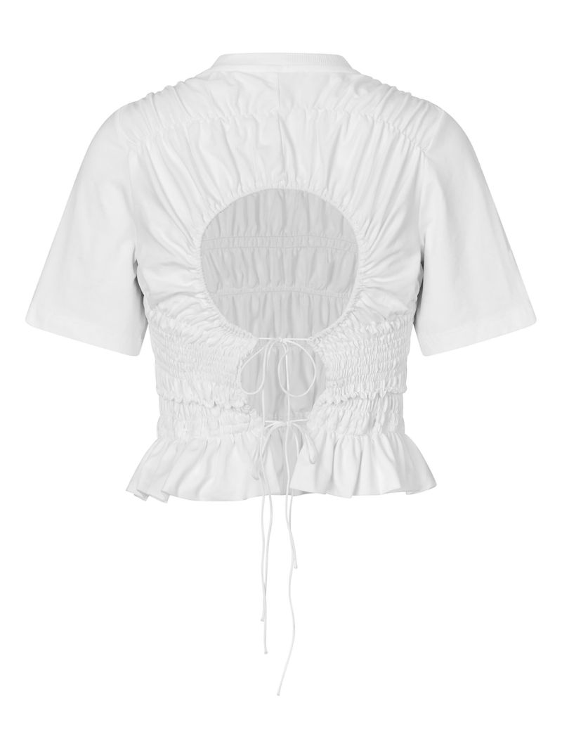 White Oasis Smocked Cotton T-shirt