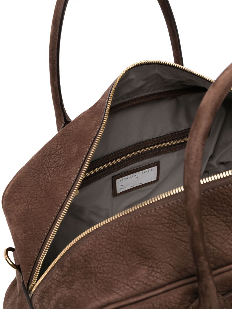 Brown Logo-stamp Leather Tote Bag