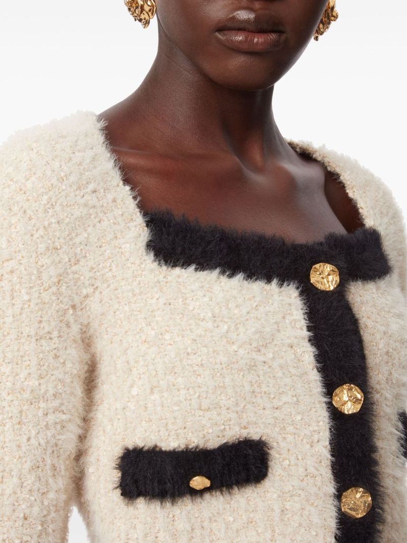 Neutral Tweed Cropped Cardigan
