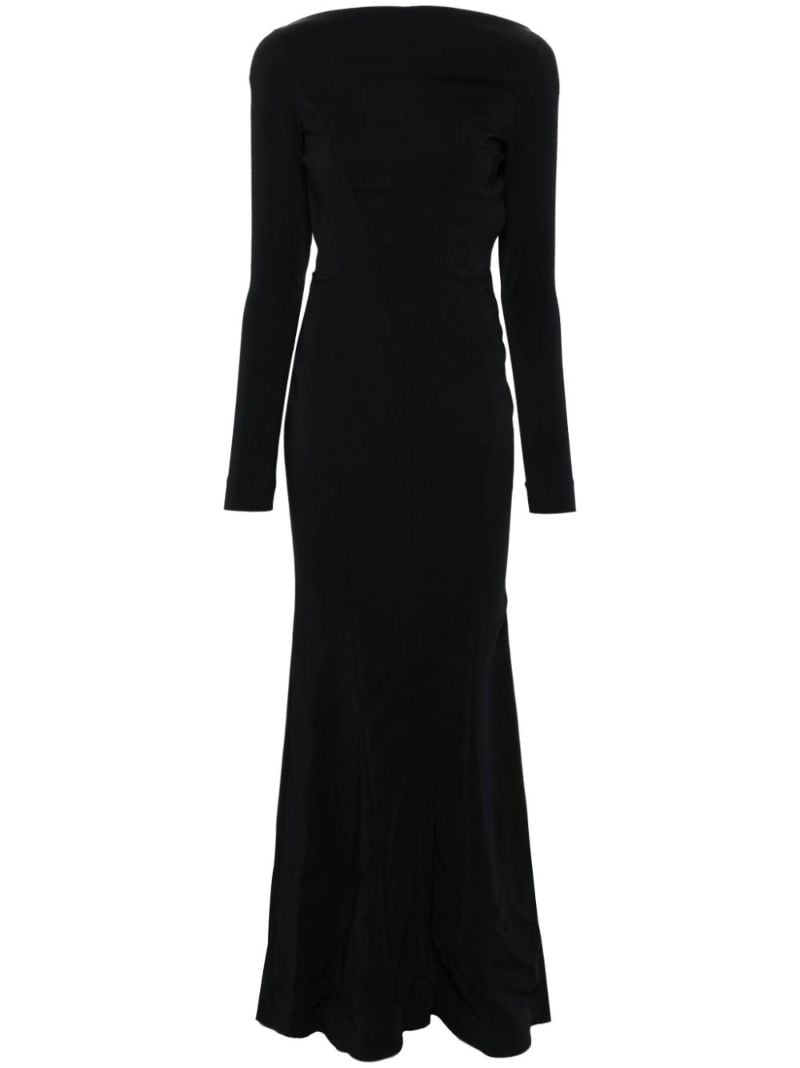 Backless Buckled Crepe Gown