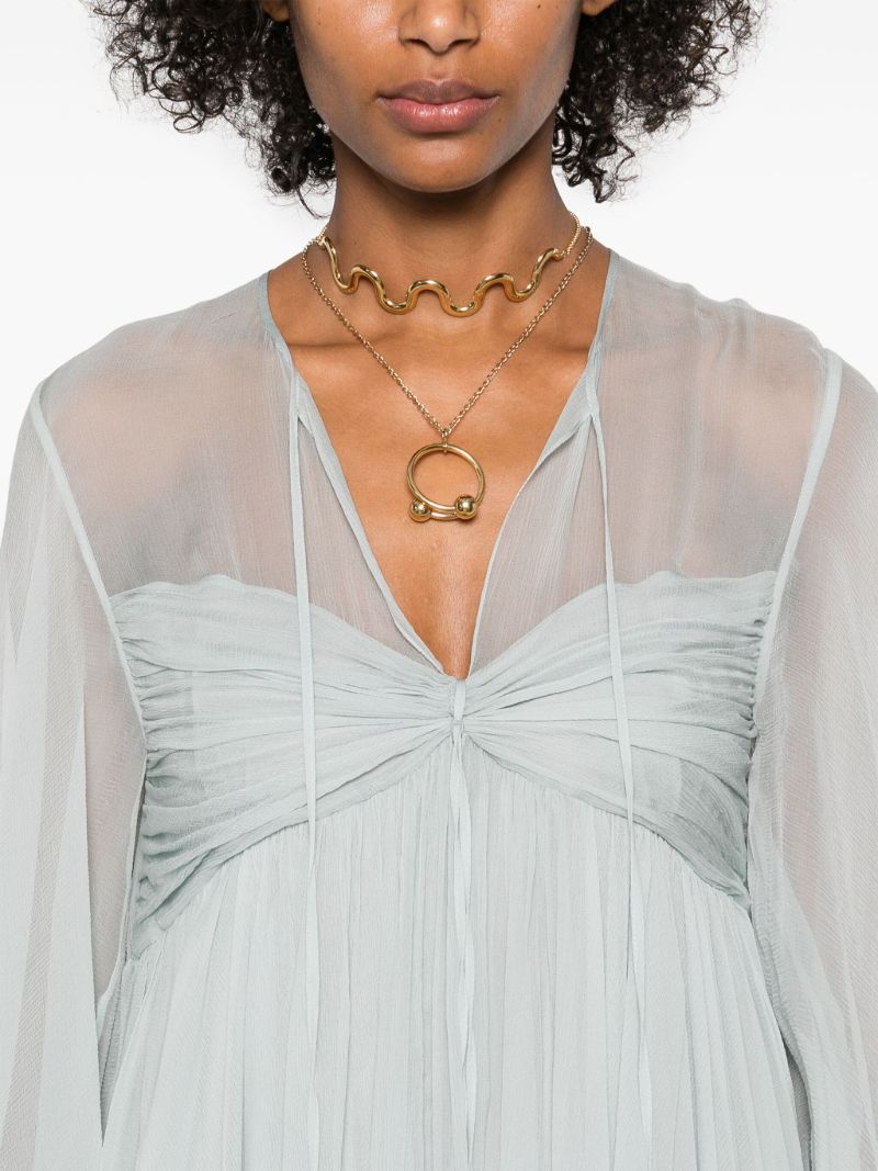Pleated Silk Mini Dress