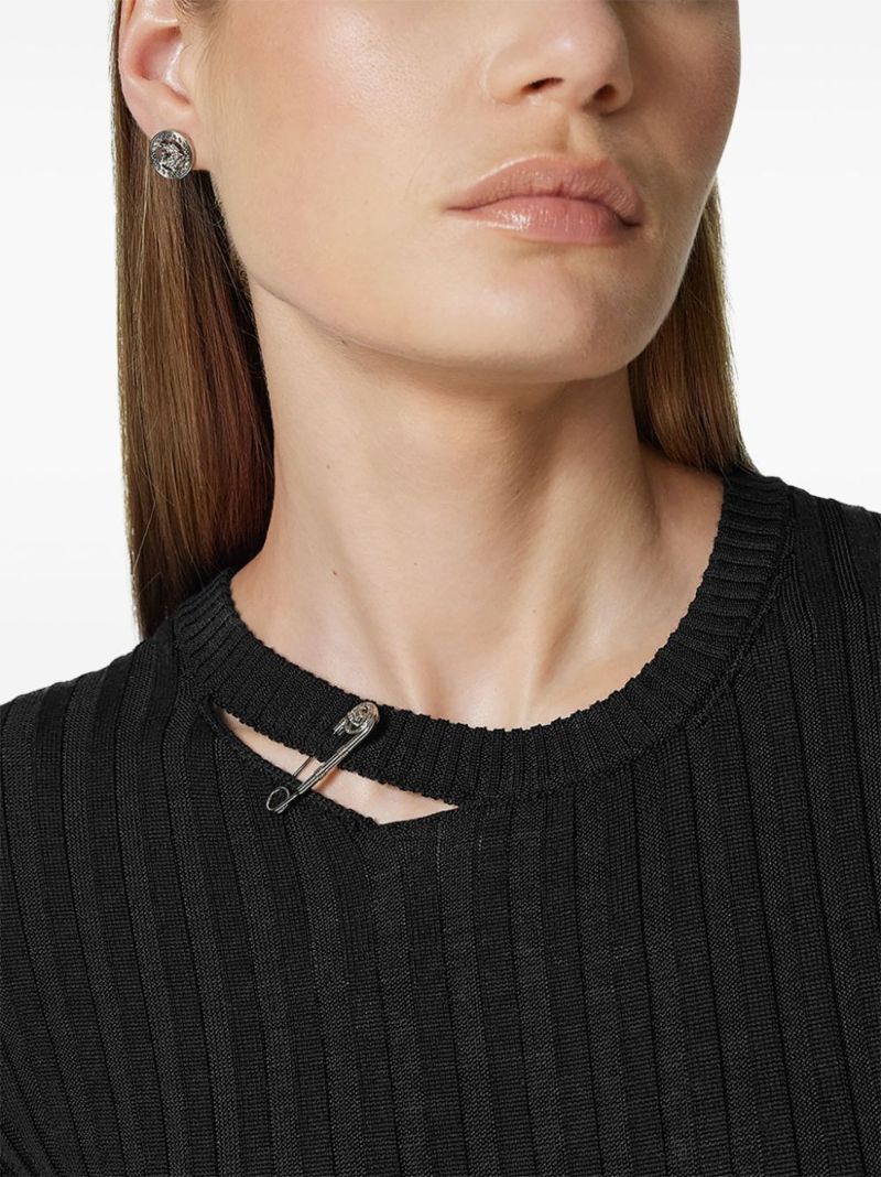 Safety Pin Ribbed-knit Mini Dress