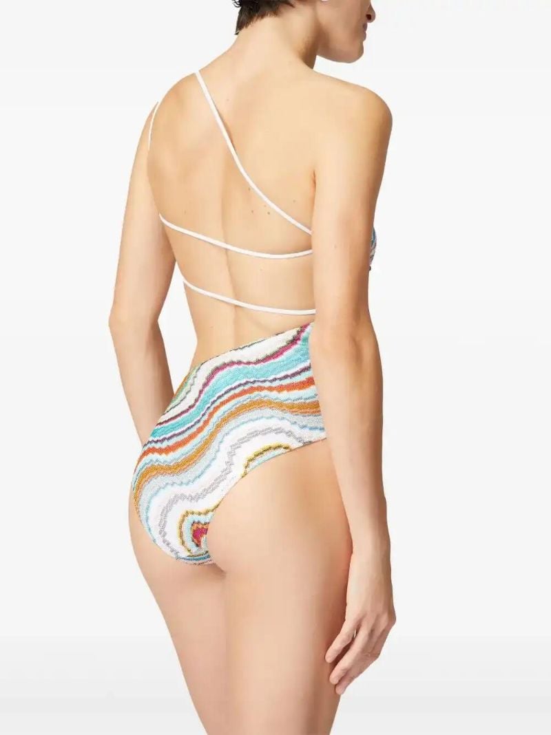 White Wave-pattern Swimsuit