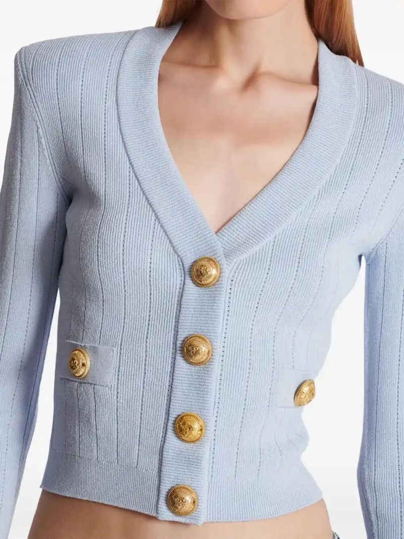 Blue Cropped Knitted Cardigan