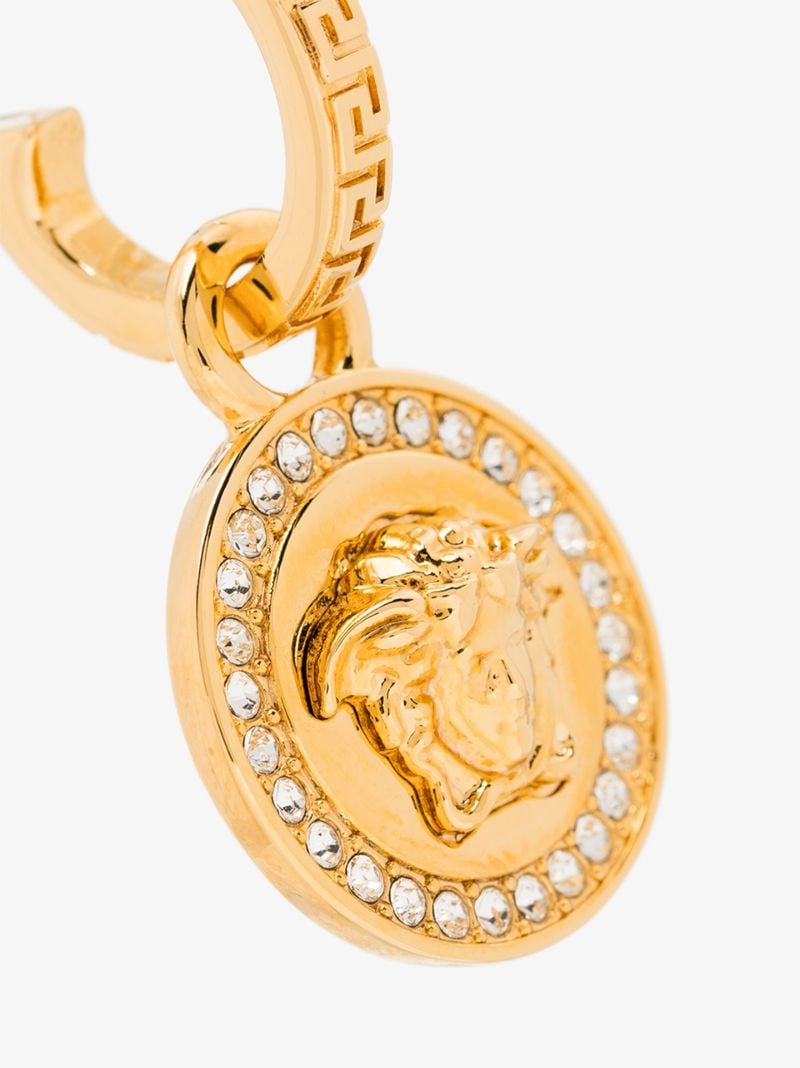 Gold Tone Greca Medusa Crystal Earrings