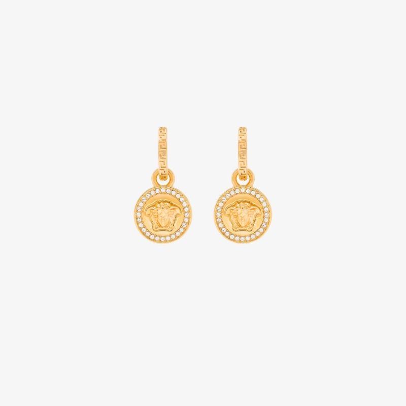 Gold Tone Greca Medusa Crystal Earrings