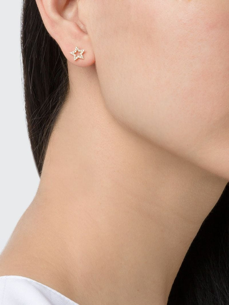 18k Yellow Gold Star Diamond Stud Earring