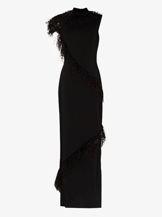 Feather-trim Sleeveless Gown