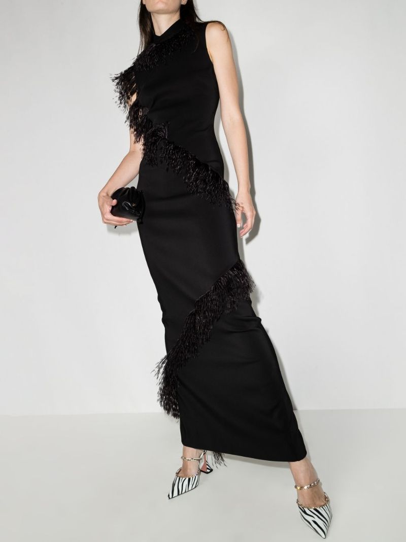 Feather-trim Sleeveless Gown