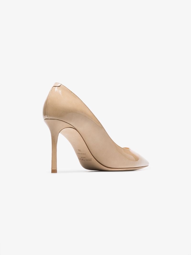 Beige Romy 85 Patent Leather Pumps