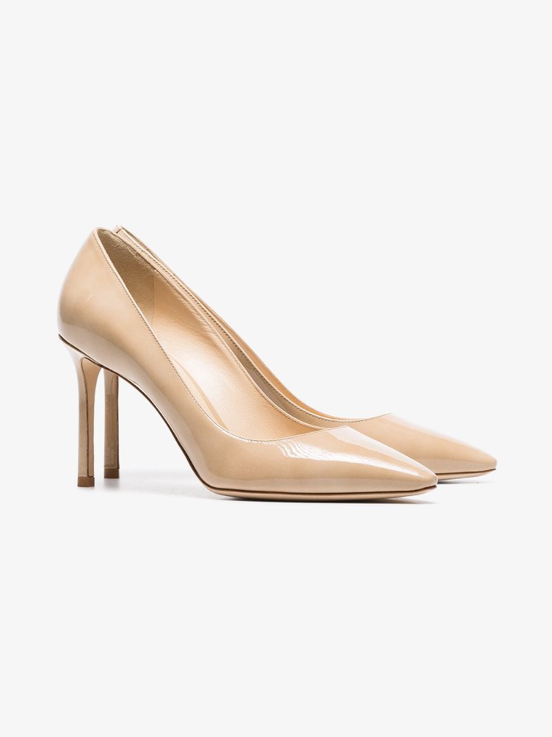 Beige Romy 85 Patent Leather Pumps