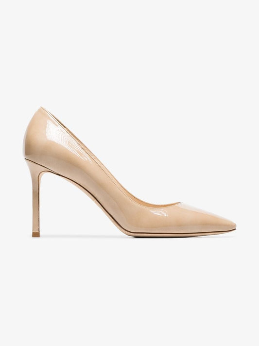 Beige Romy 85 Patent Leather Pumps