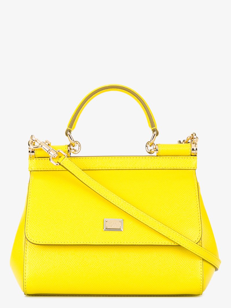 Yellow Sicily Small Leather Tote Bag