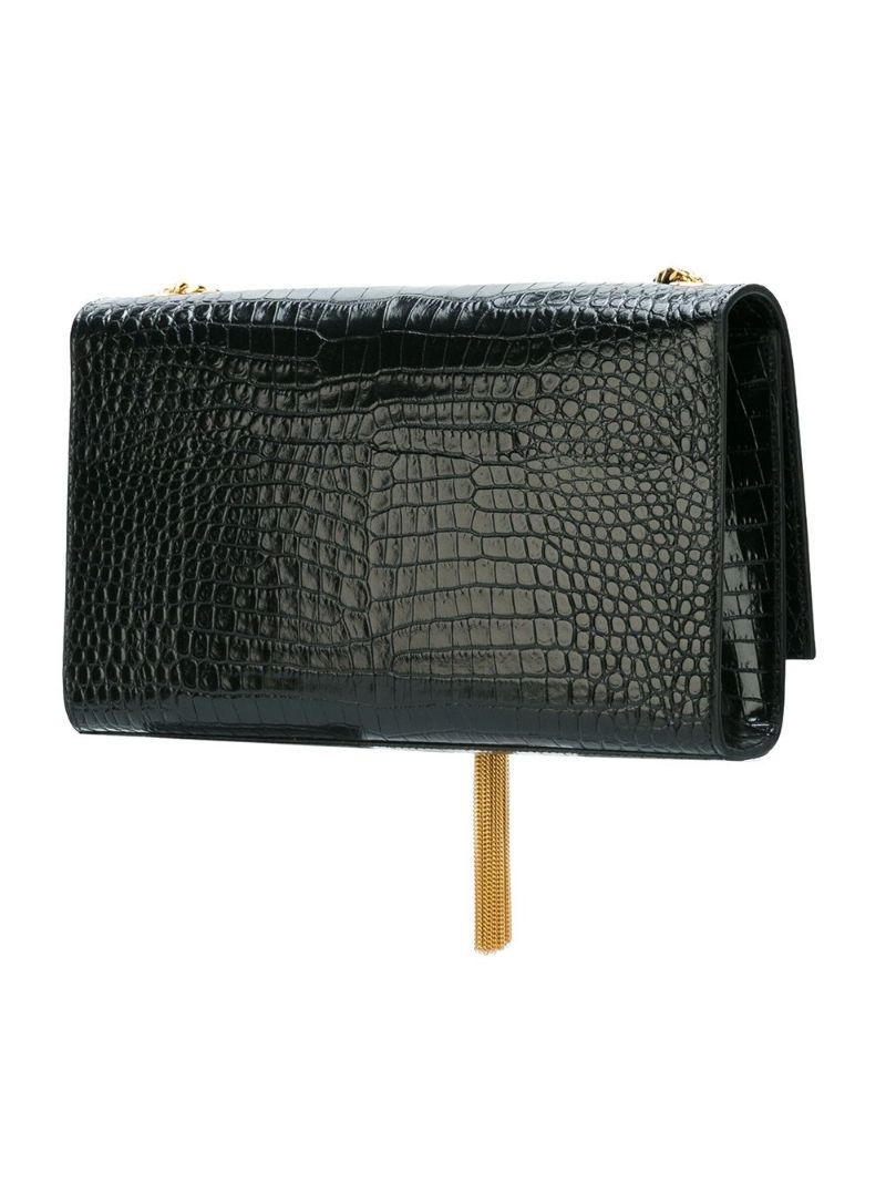 Black Kate Medium Mock Croc Leather Cross Body Bag