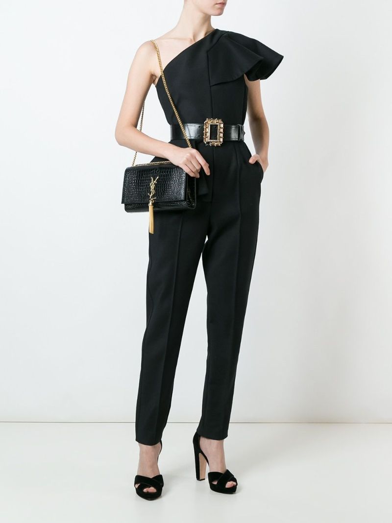 Black Kate Medium Mock Croc Leather Cross Body Bag