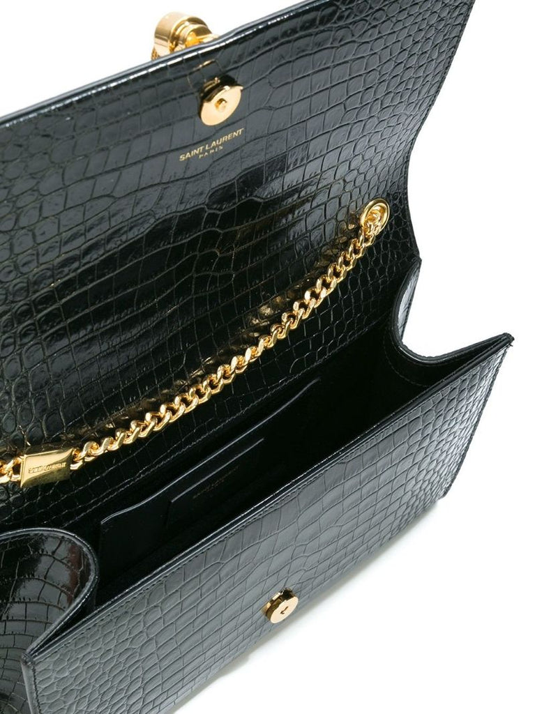 Black Kate Medium Mock Croc Leather Cross Body Bag
