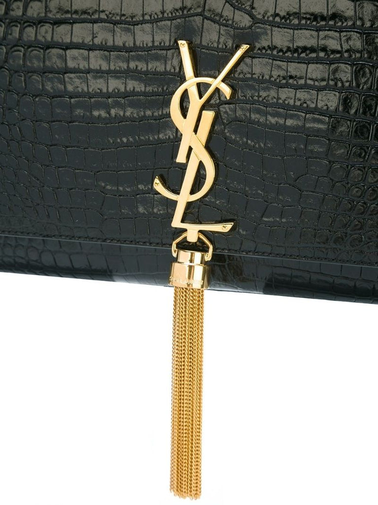 Black Kate Medium Mock Croc Leather Cross Body Bag
