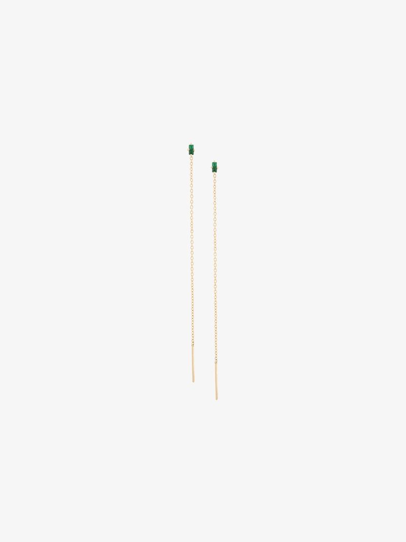 18k Yellow Gold Floating Thread Emerald Earrings