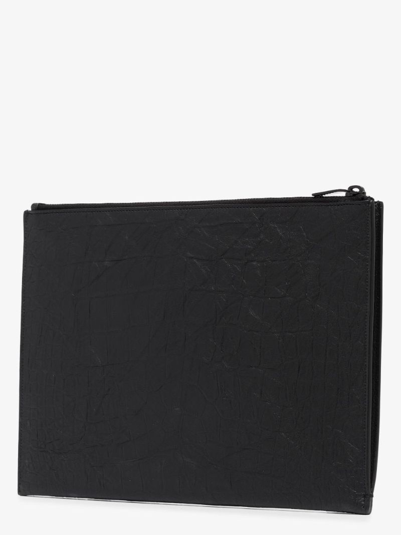Black Mock Croc Leather Pouch Bag