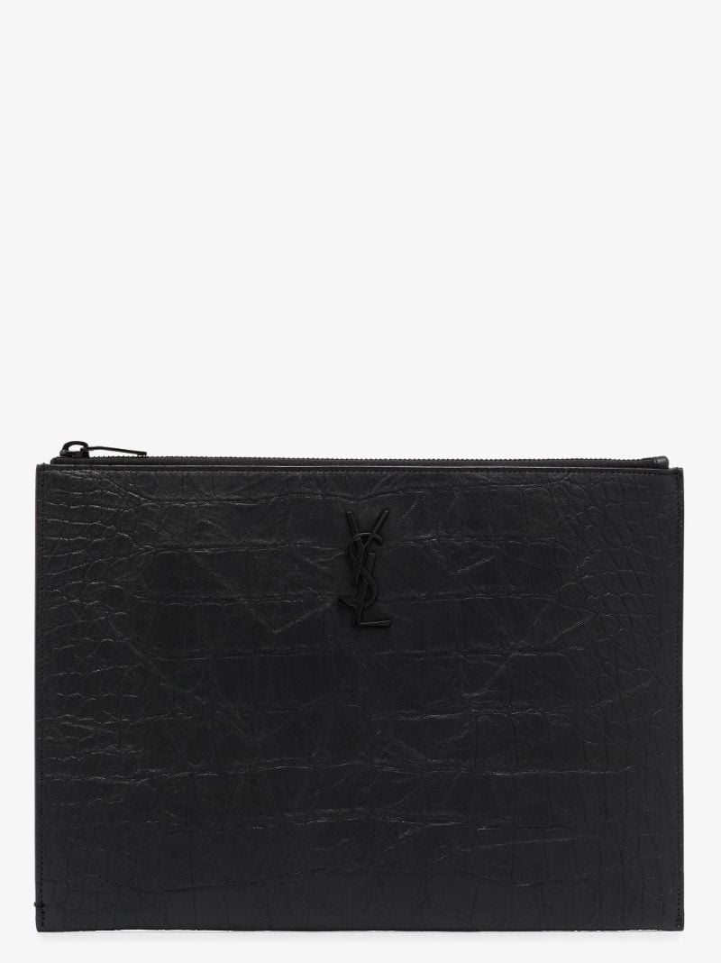 Black Mock Croc Leather Pouch Bag