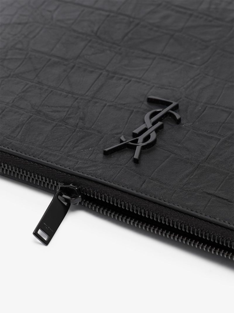 Black Mock Croc Leather Pouch Bag