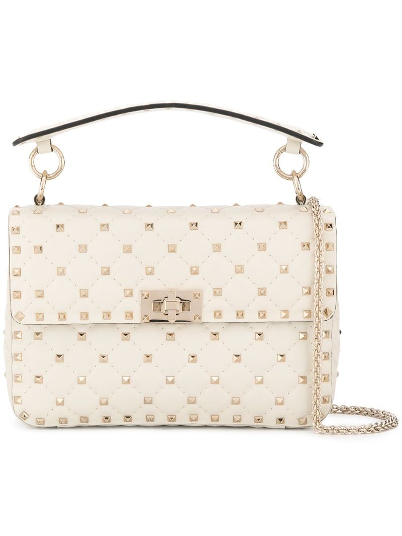 Neutral Rockstud Spike Medium Leather Shoulder Bag