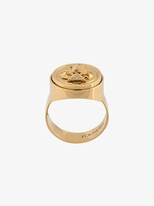 18k Yellow Gold Protection Diamond Signet Ring
