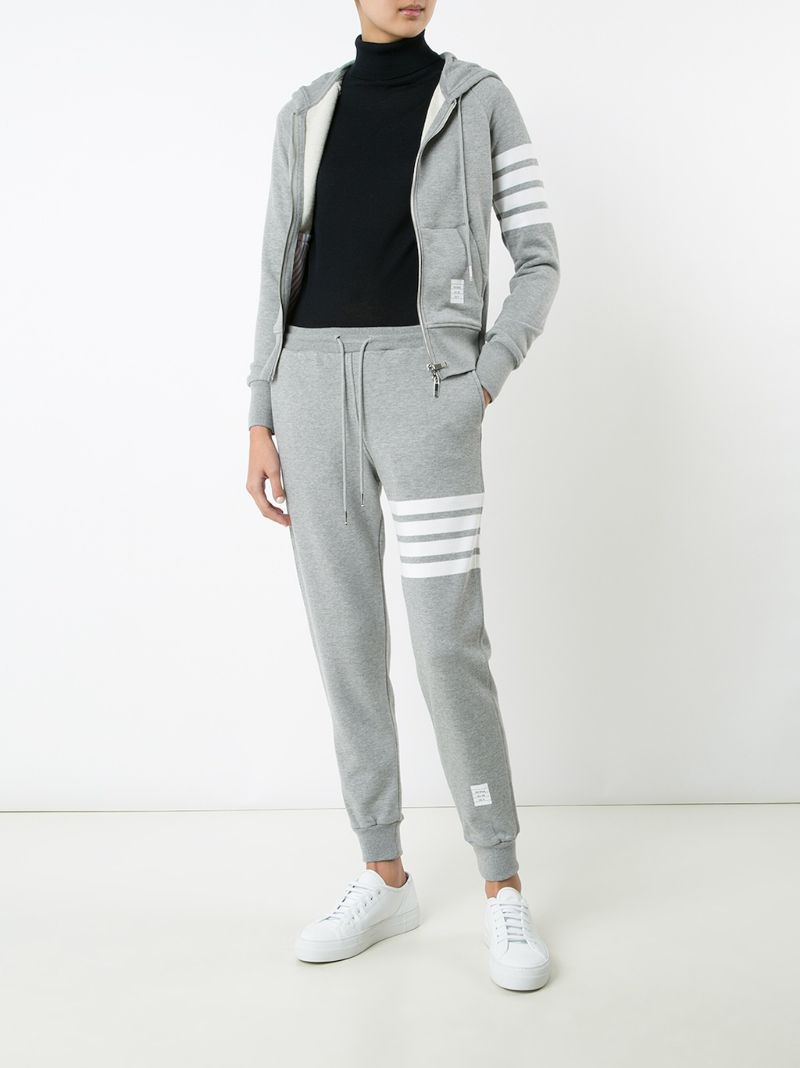 Grey 4-bar Zip-up Cotton Hoodie