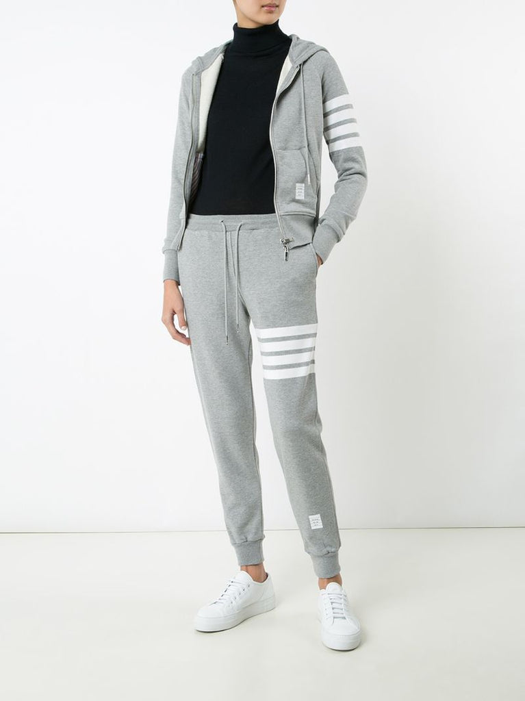 Grey 4-bar Zip-up Cotton Hoodie