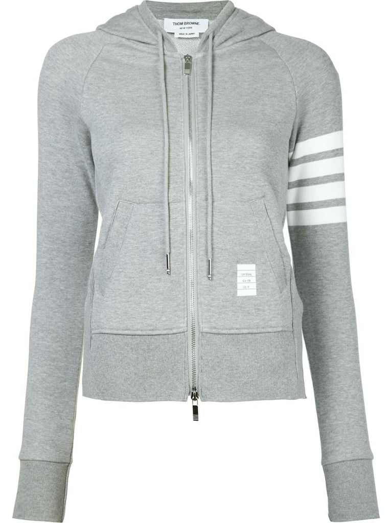 Grey 4-bar Zip-up Cotton Hoodie