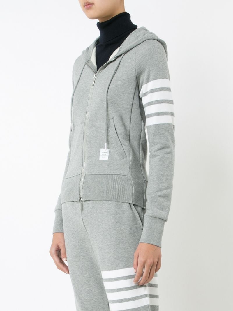 Grey 4-bar Zip-up Cotton Hoodie
