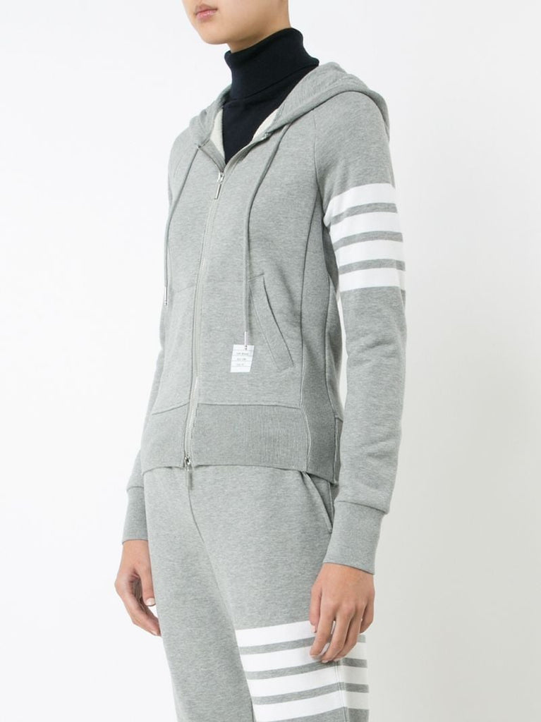 Grey 4-bar Zip-up Cotton Hoodie
