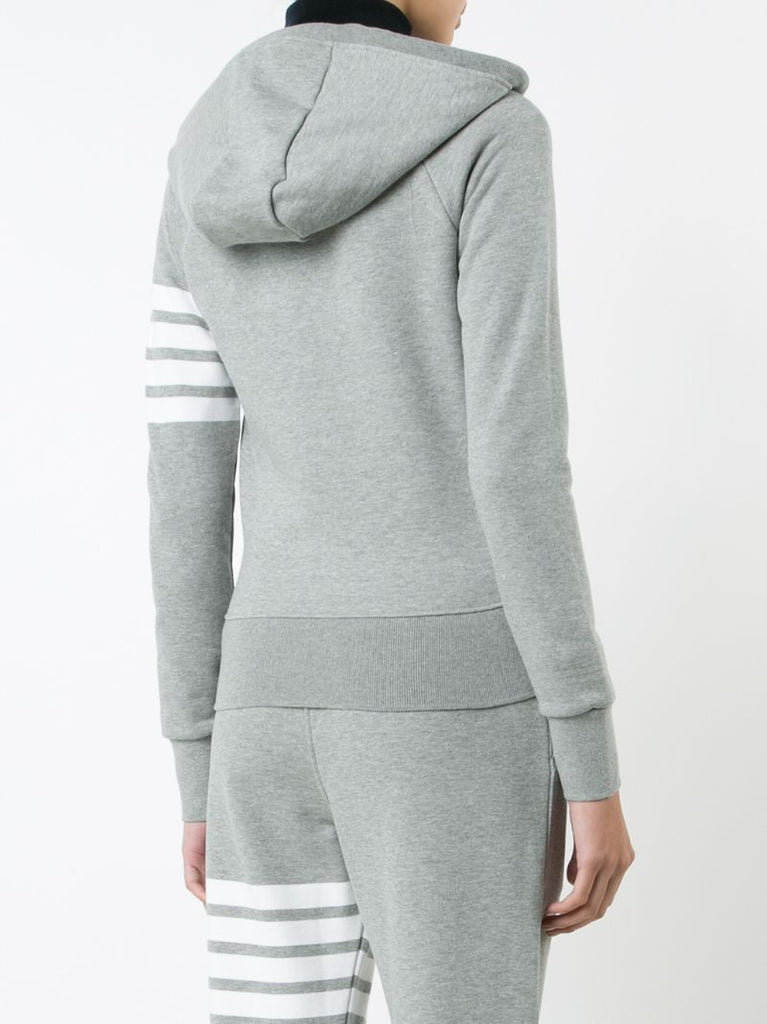 Grey 4-bar Zip-up Cotton Hoodie