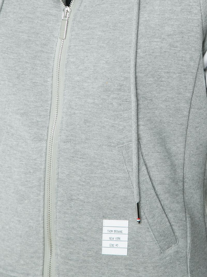 Grey 4-bar Zip-up Cotton Hoodie