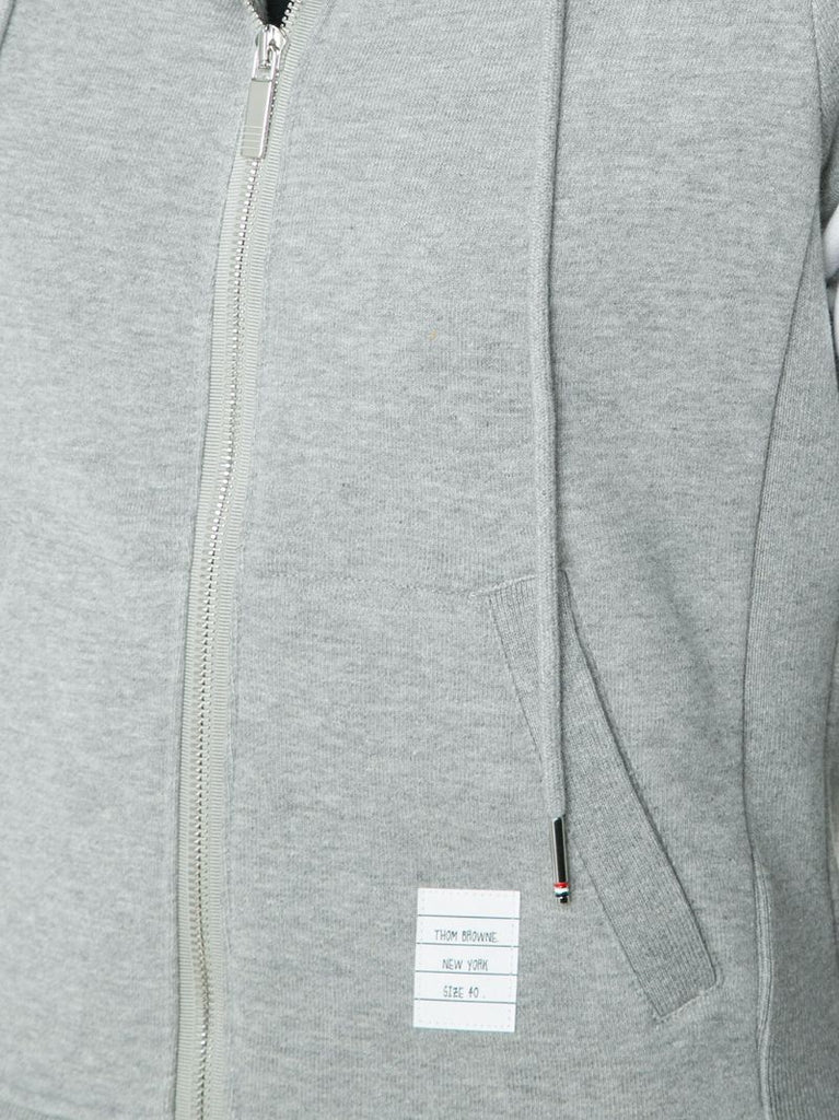 Grey 4-bar Zip-up Cotton Hoodie