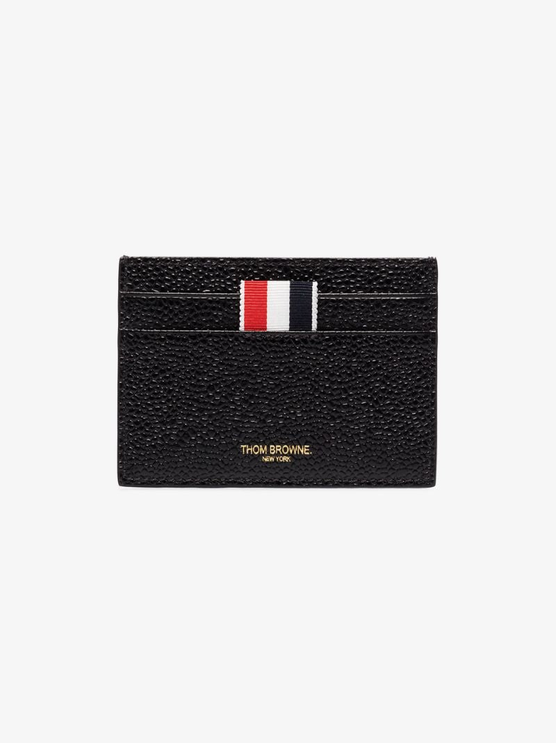 Black Logo Pebble Grain Leather Card Holder