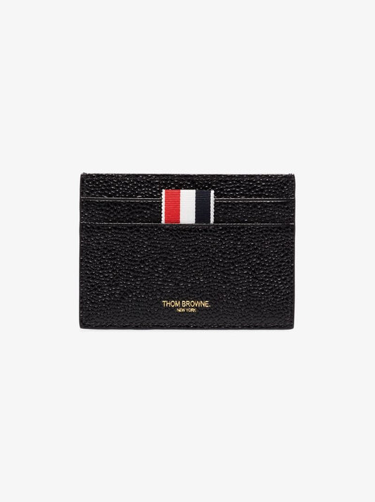 Black Logo Pebble Grain Leather Card Holder