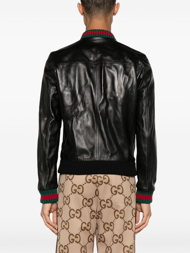 Black Web-stripe Leather Jacket