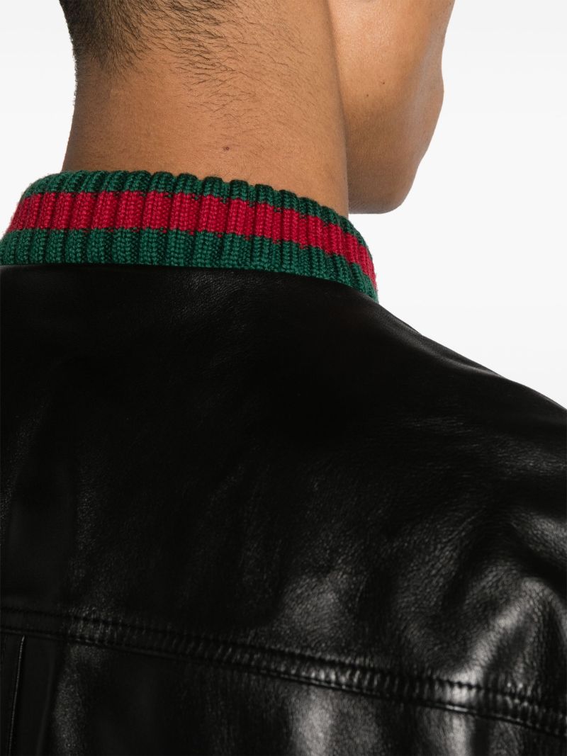 Black Web-stripe Leather Jacket