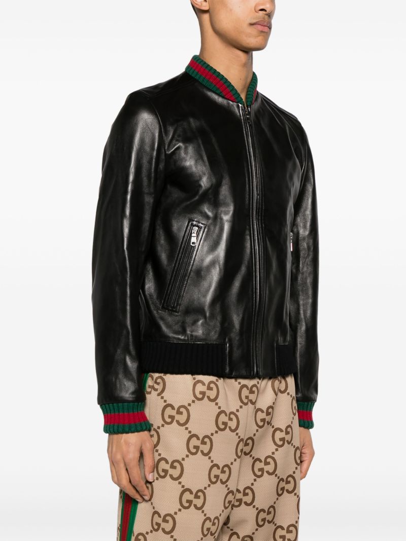 Black Web-stripe Leather Jacket