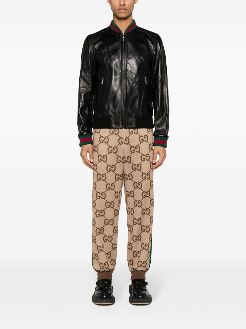 Black Web-stripe Leather Jacket