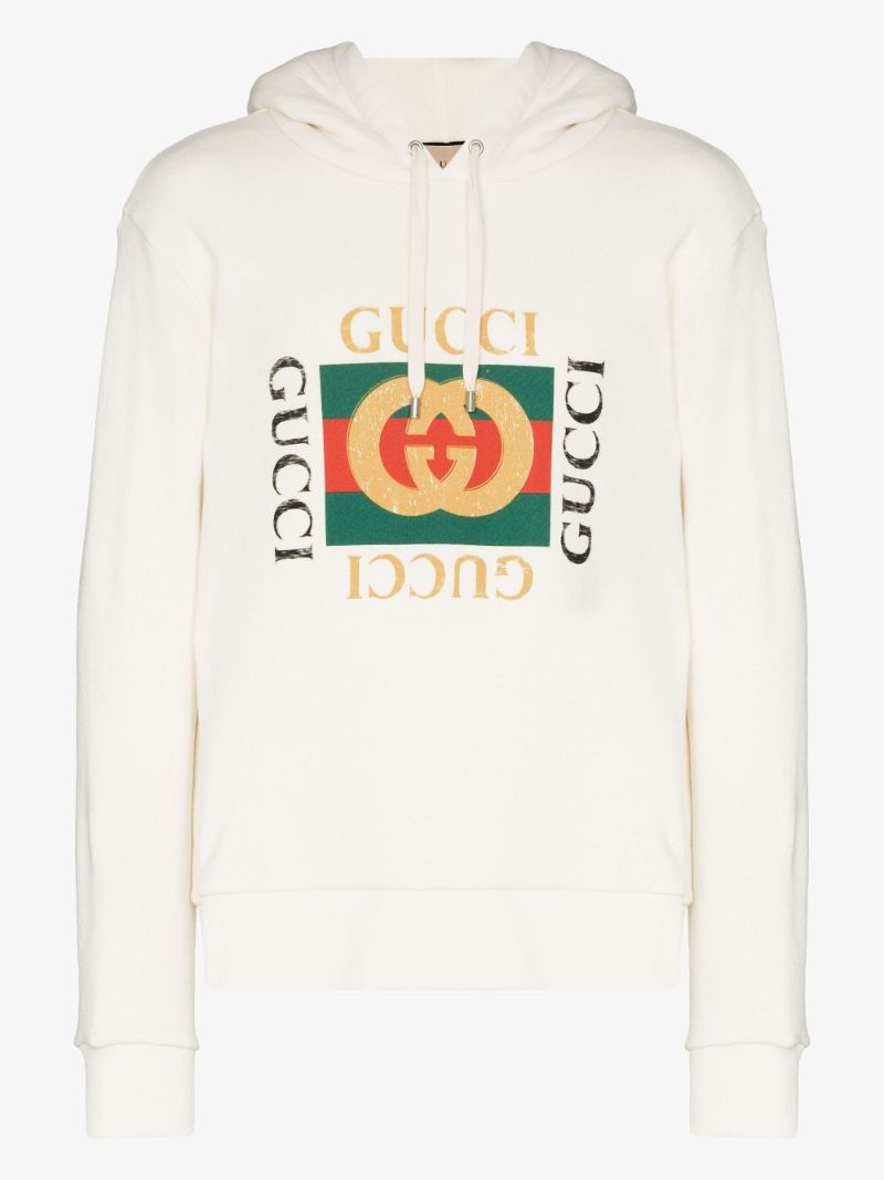 White Logo Print Cotton Hoodie