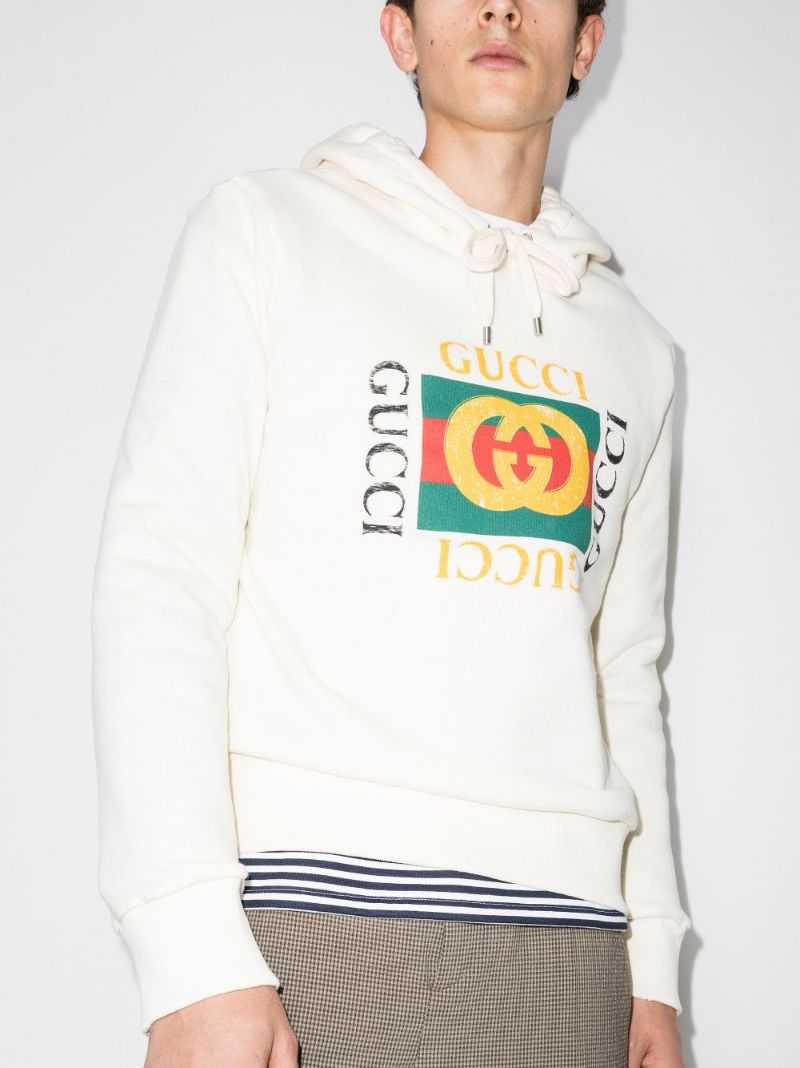 White Logo Print Cotton Hoodie
