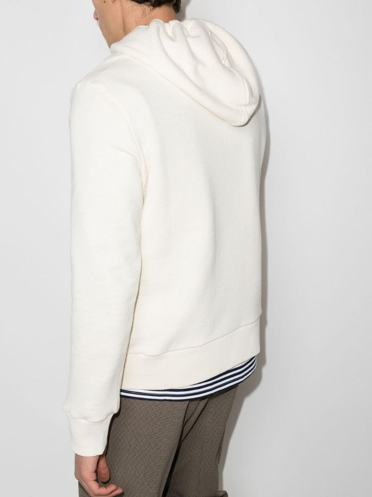 White Logo Print Cotton Hoodie