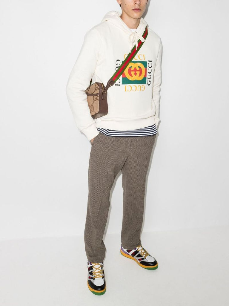 White Logo Print Cotton Hoodie