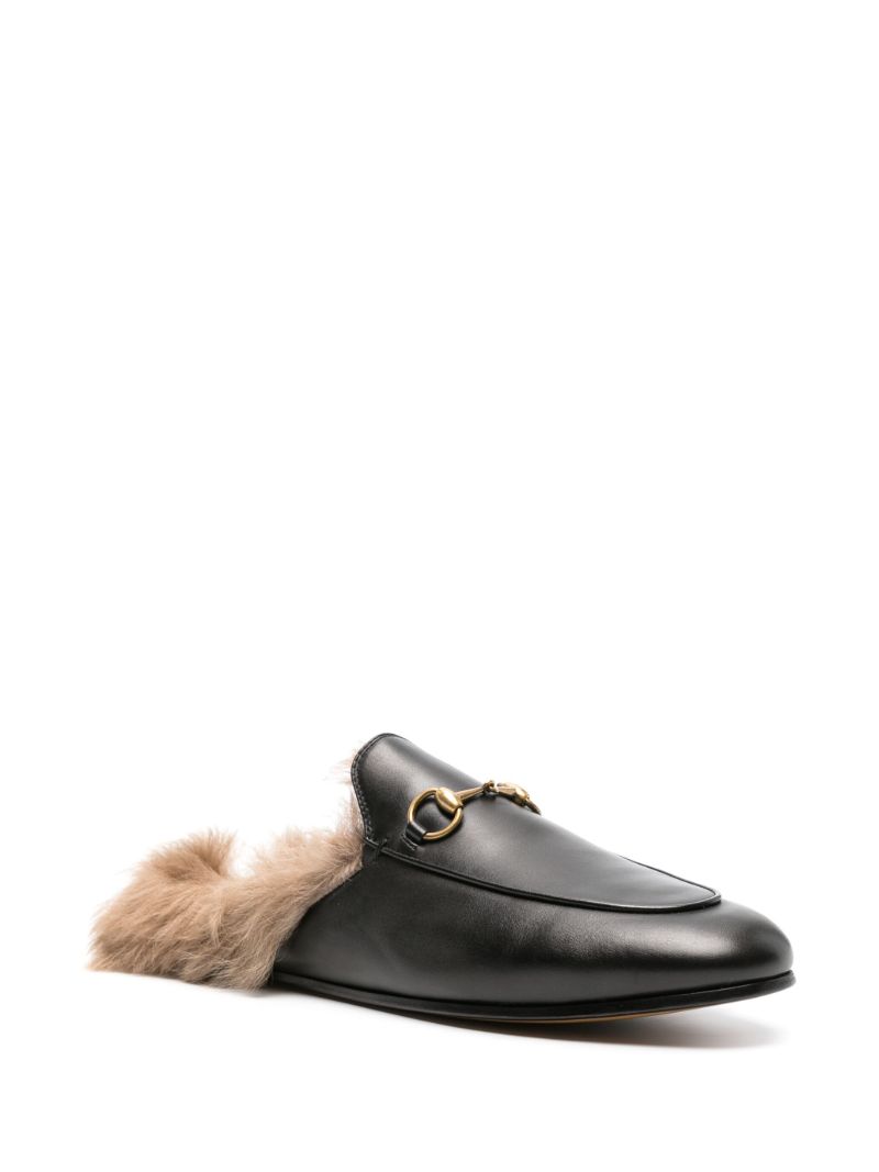 Black Princetown Shearling and Leather Mules