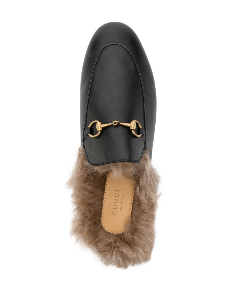 Black Princetown Shearling and Leather Mules
