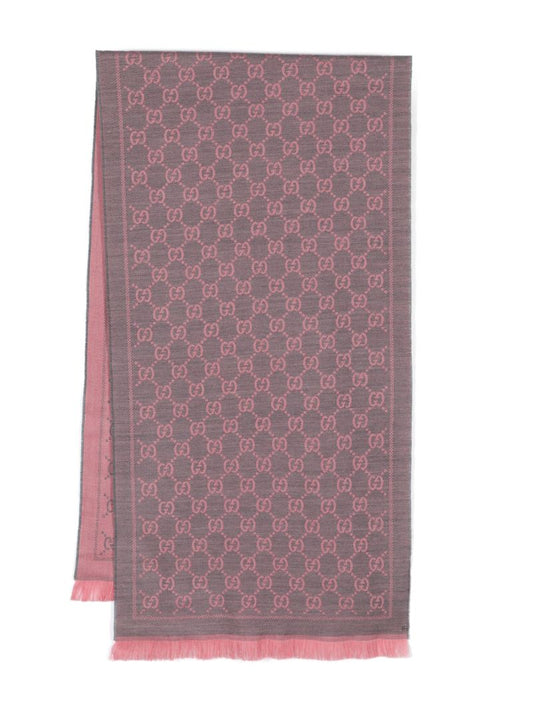 Pink Gg Logo Wool Scarf
