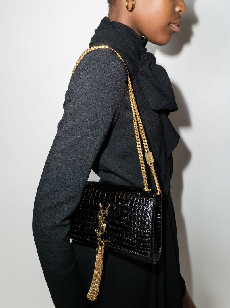Black Kate Small Mock Croc Leather Cross Body Bag